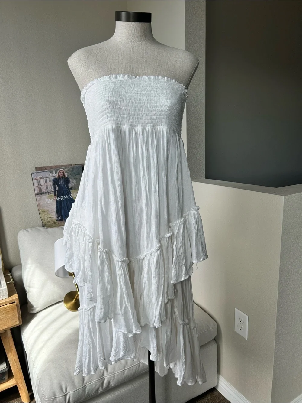 Free people White Strapless Tiered Midi Dress